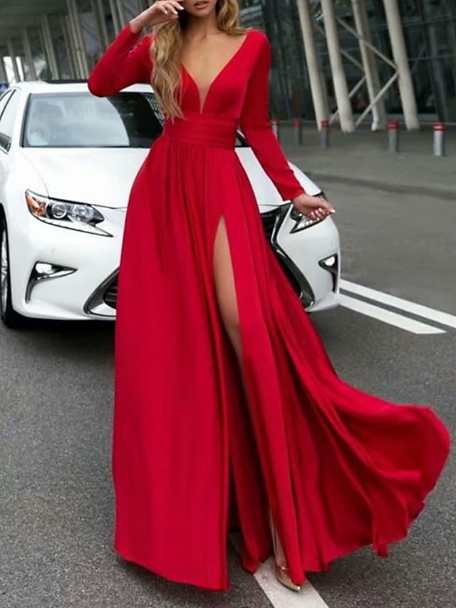 Women's Swing Dress  Split V Neck Elegant Sexy Maxi Long Dress