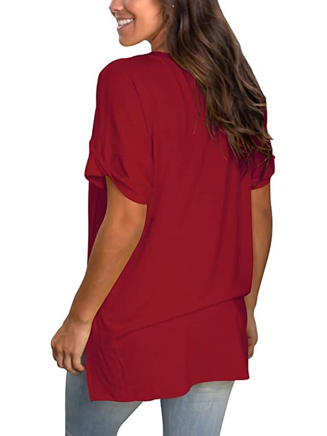 Women's T-shirt Plain V-Neck Solid Color Short Sleeve Basic Tops