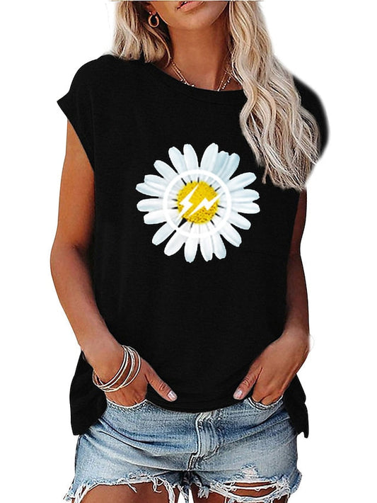 Women's T-shirts Round Neck Floral Painting Short Sleeve Casual Tops